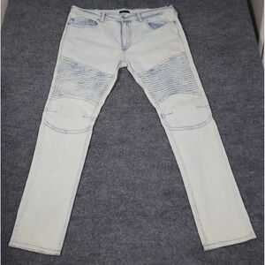 True Religion‎ Rocco Relaxed Skinny Mens Jeans Light Wash Ruffles Moto Size 40